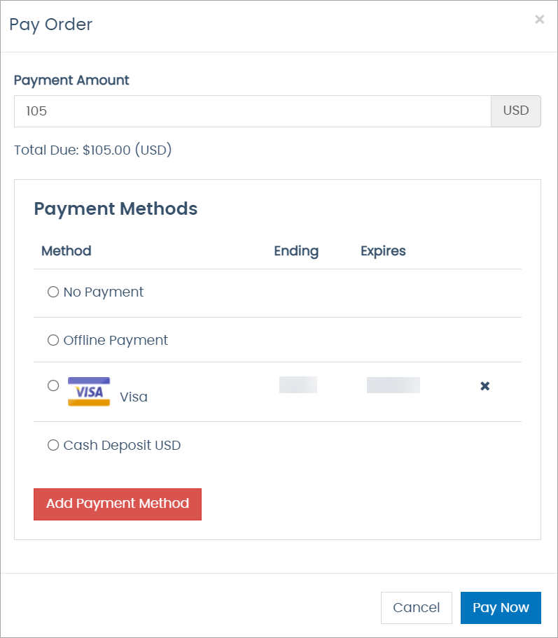 Pay Order pop-up